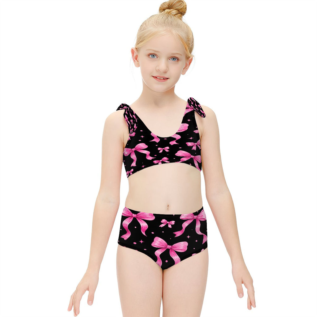Girls Two Piece Swimsuits Customized Services pink bow print (2)