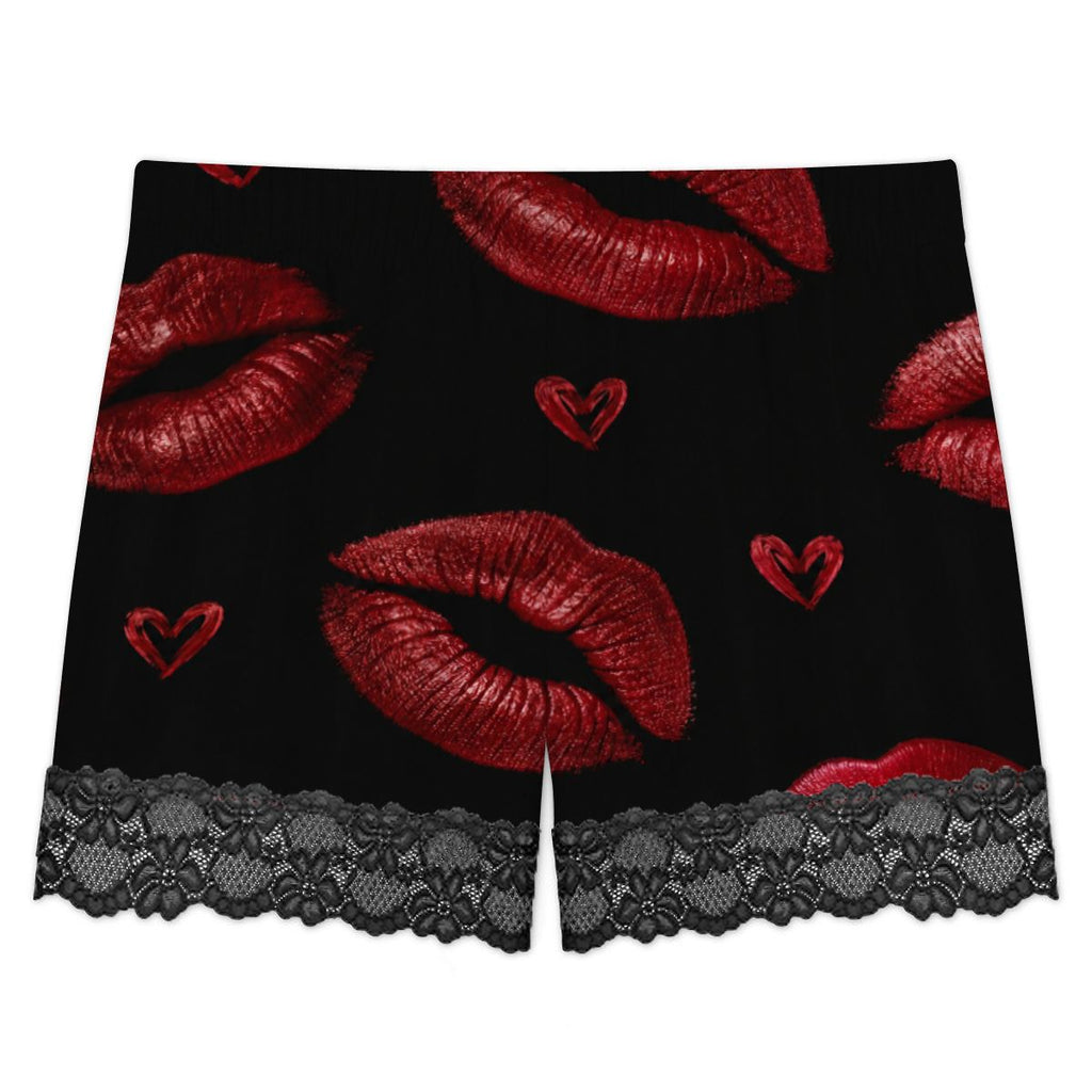 Women Cami Lace Pajama Set kiss print