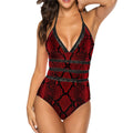 Halter One Piece Swimsuit Women Customized Services red snakeskin print