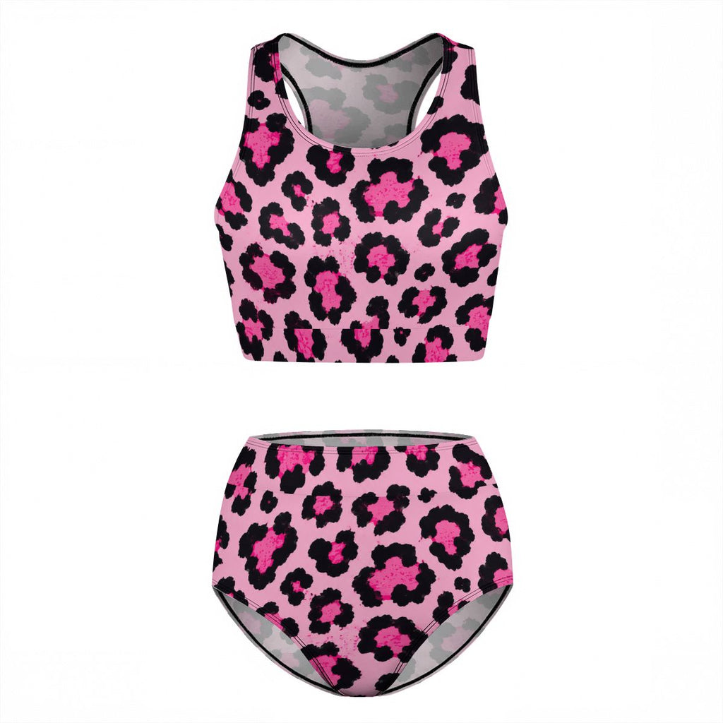 Women's High Waisted Bikinis pink leopard print