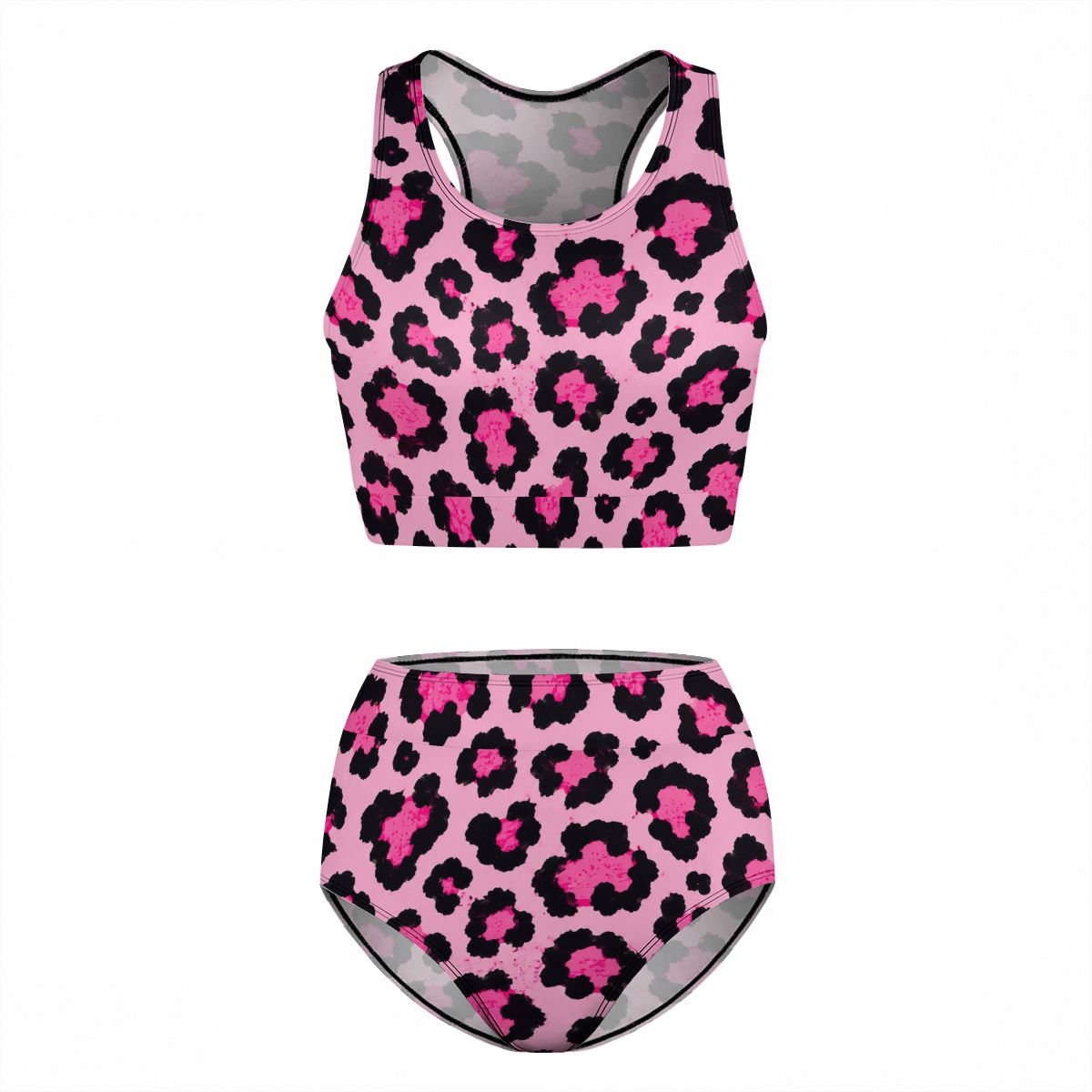Women's High Waisted Bikinis pink leopard print