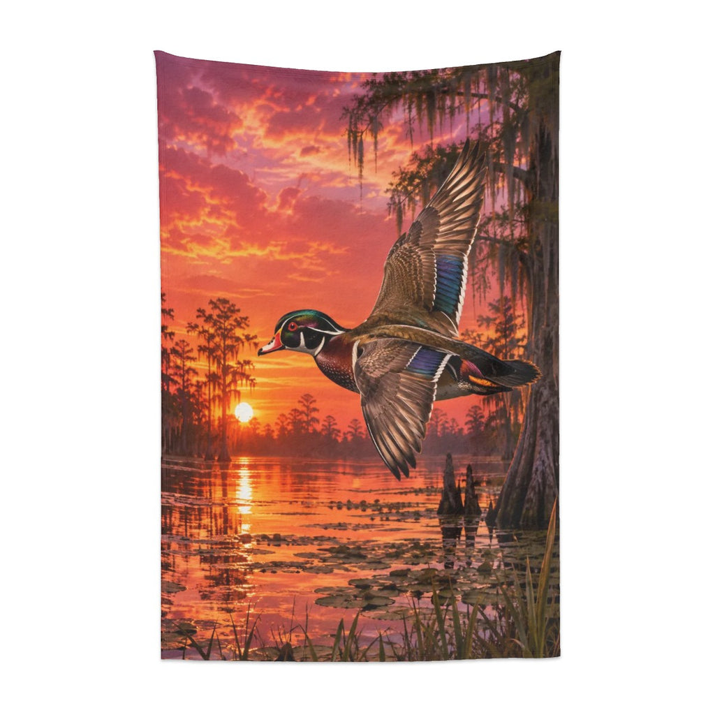 Large 320 GSM  280 GSM Flannel Throw Blanket 60"x40" wood duck over bayou