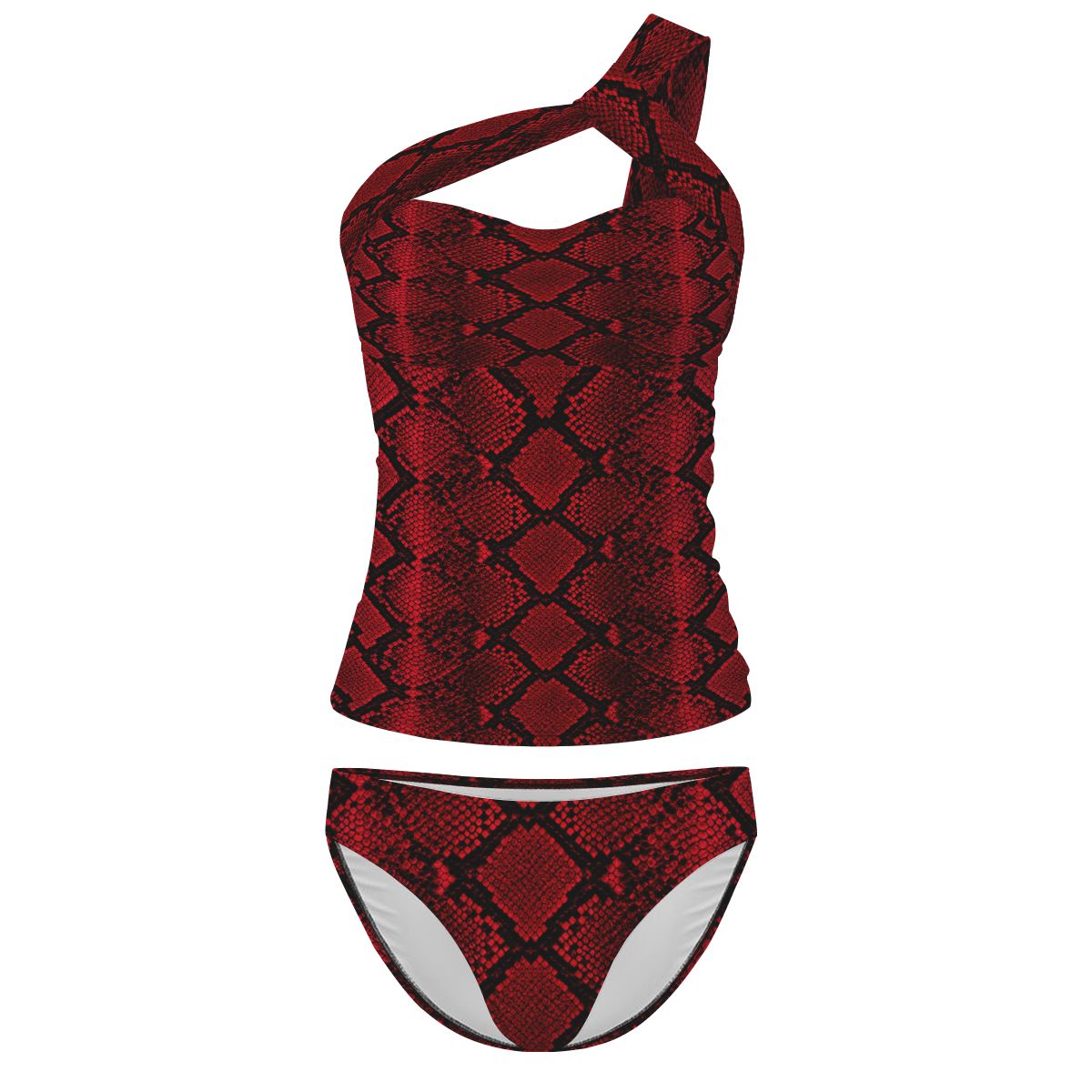 OneShoulder Two Piece Swimsuit Customized Services red snakeskin print