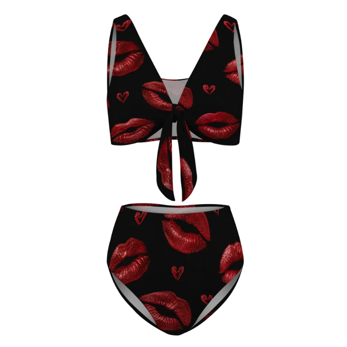 Tie HighWaisted Bikini Customized Services kiss print