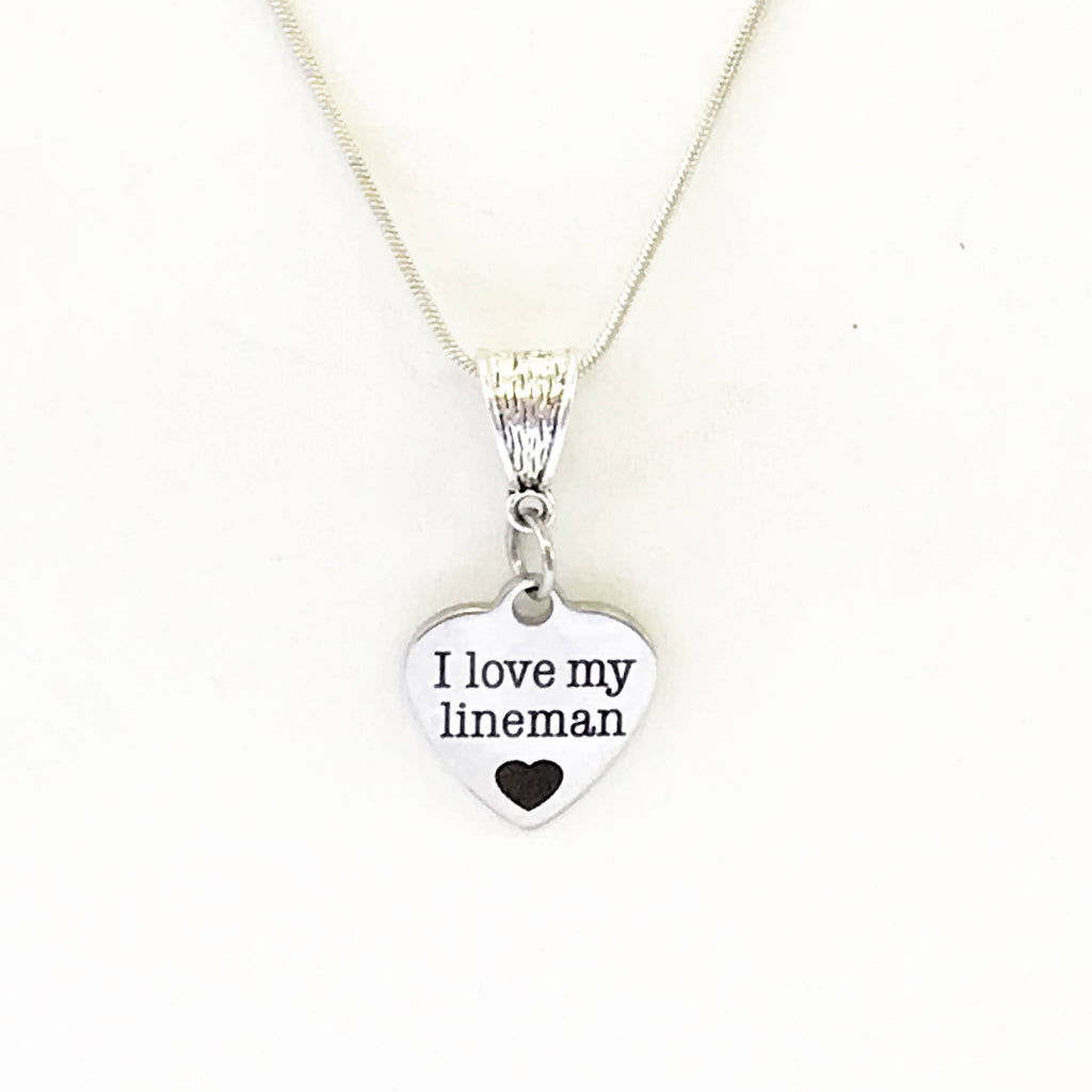 I Love My Lineman Silver Necklace, Lineman Wife Jewelry Gift, Lineman Girlfriend, Thankful for Linemen, Supporting Linemen, Wife of Lineman