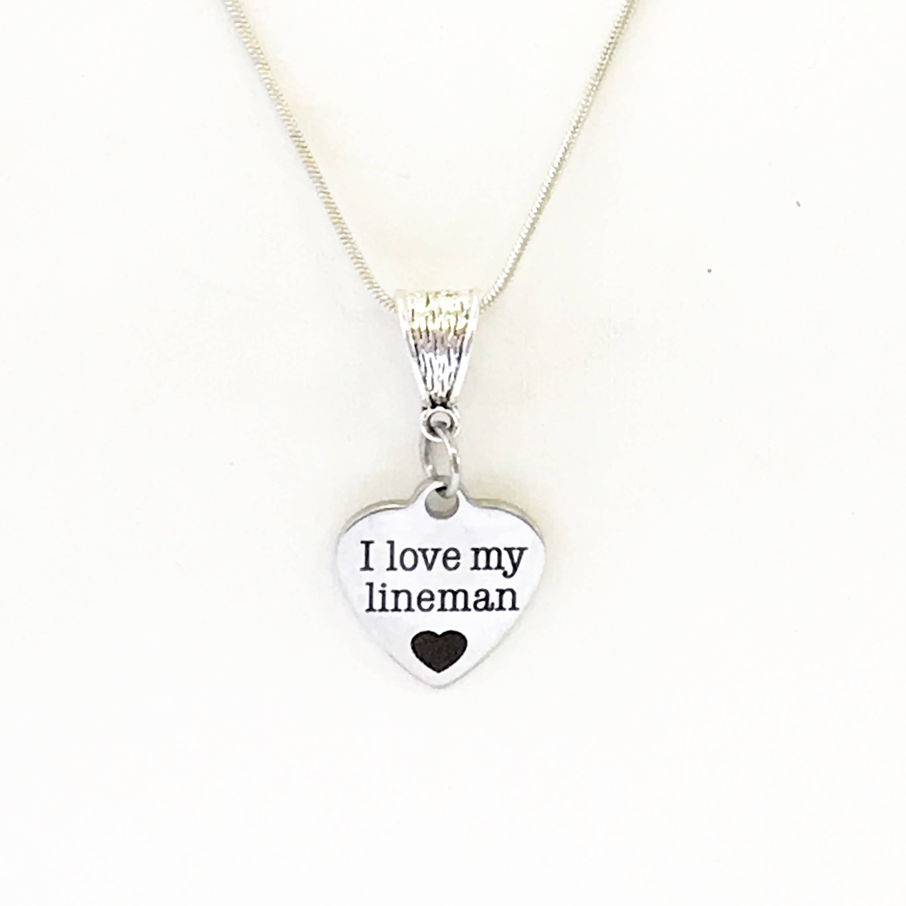 I Love My Lineman Silver Necklace, Lineman Wife Jewelry Gift, Lineman Girlfriend, Thankful for Linemen, Supporting Linemen, Wife of Lineman