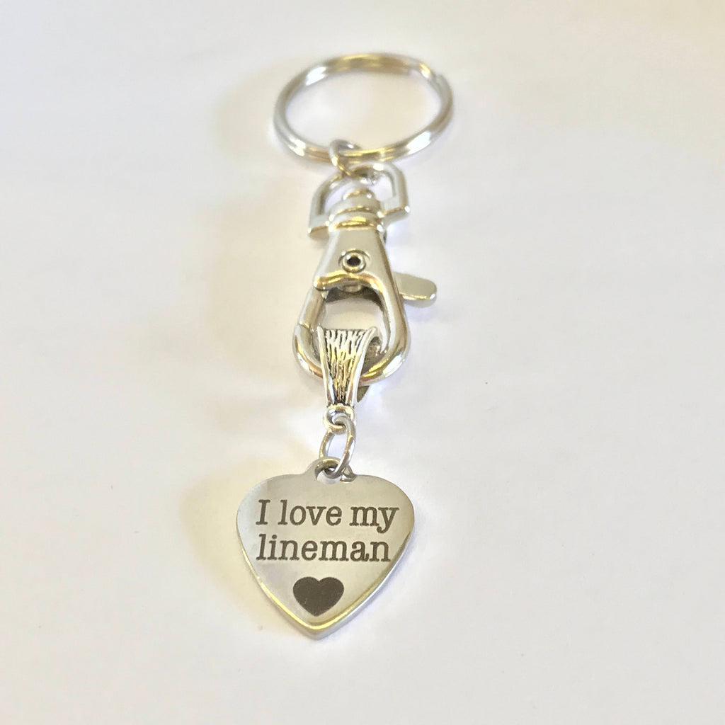 I Love My Lineman Keychain, Lineman Wife Jewelry Gift, Lineman Gifts, Lineman Daughter Gifts, Lineman Girlfriend Gifts, Lineman Supporter