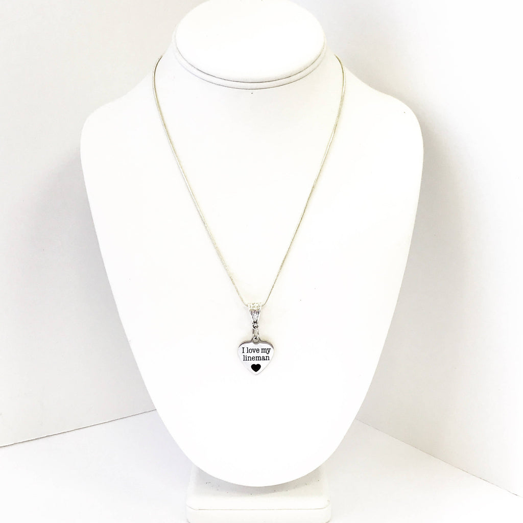 I Love My Lineman Silver Necklace, Lineman Wife Jewelry Gift, Lineman Girlfriend, Thankful for Linemen, Supporting Linemen, Wife of Lineman