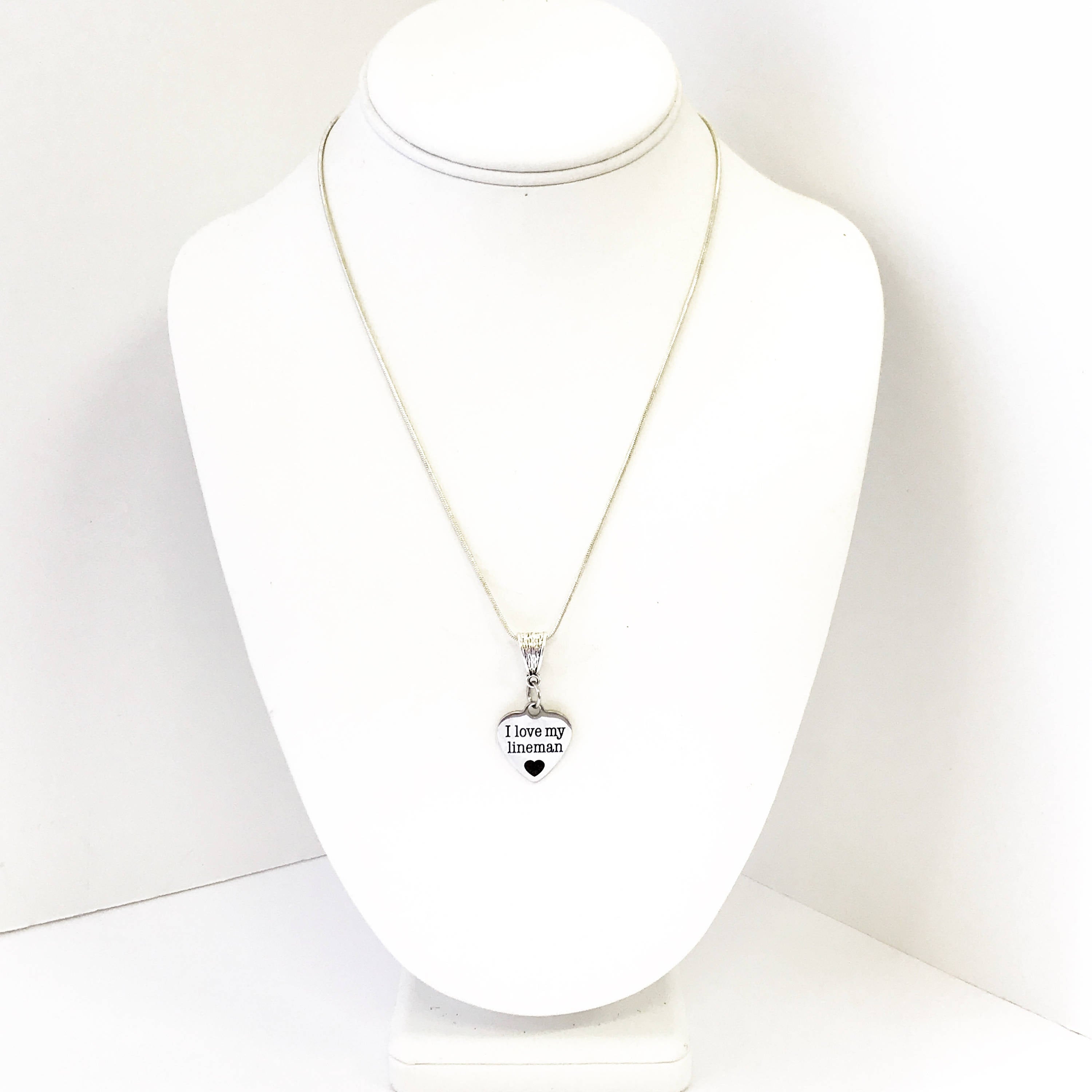 I Love My Lineman Silver Necklace, Lineman Wife Jewelry Gift, Lineman Girlfriend, Thankful for Linemen, Supporting Linemen, Wife of Lineman