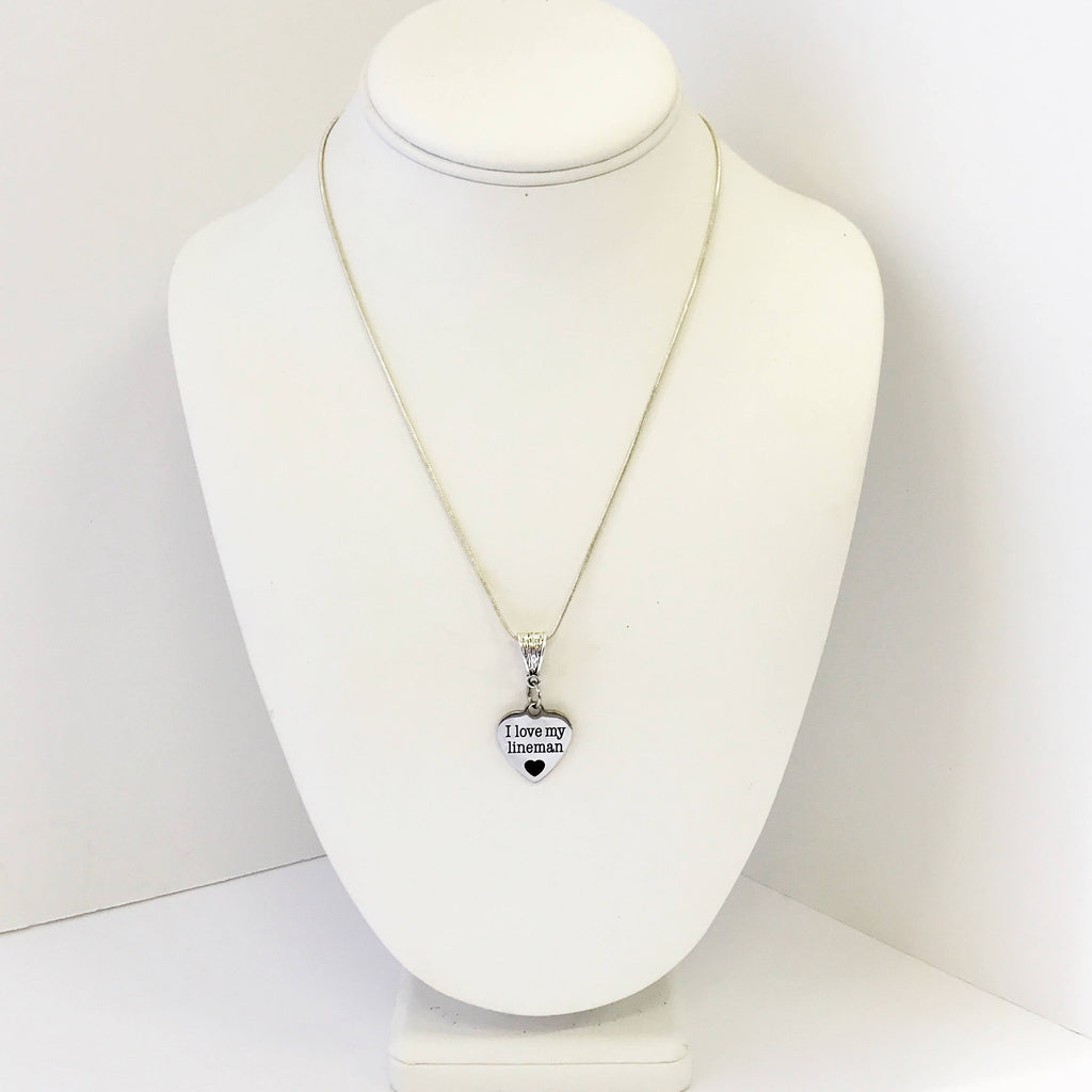 I Love My Lineman Silver Necklace, Lineman Wife Jewelry Gift, Lineman Girlfriend, Thankful for Linemen, Supporting Linemen, Wife of Lineman