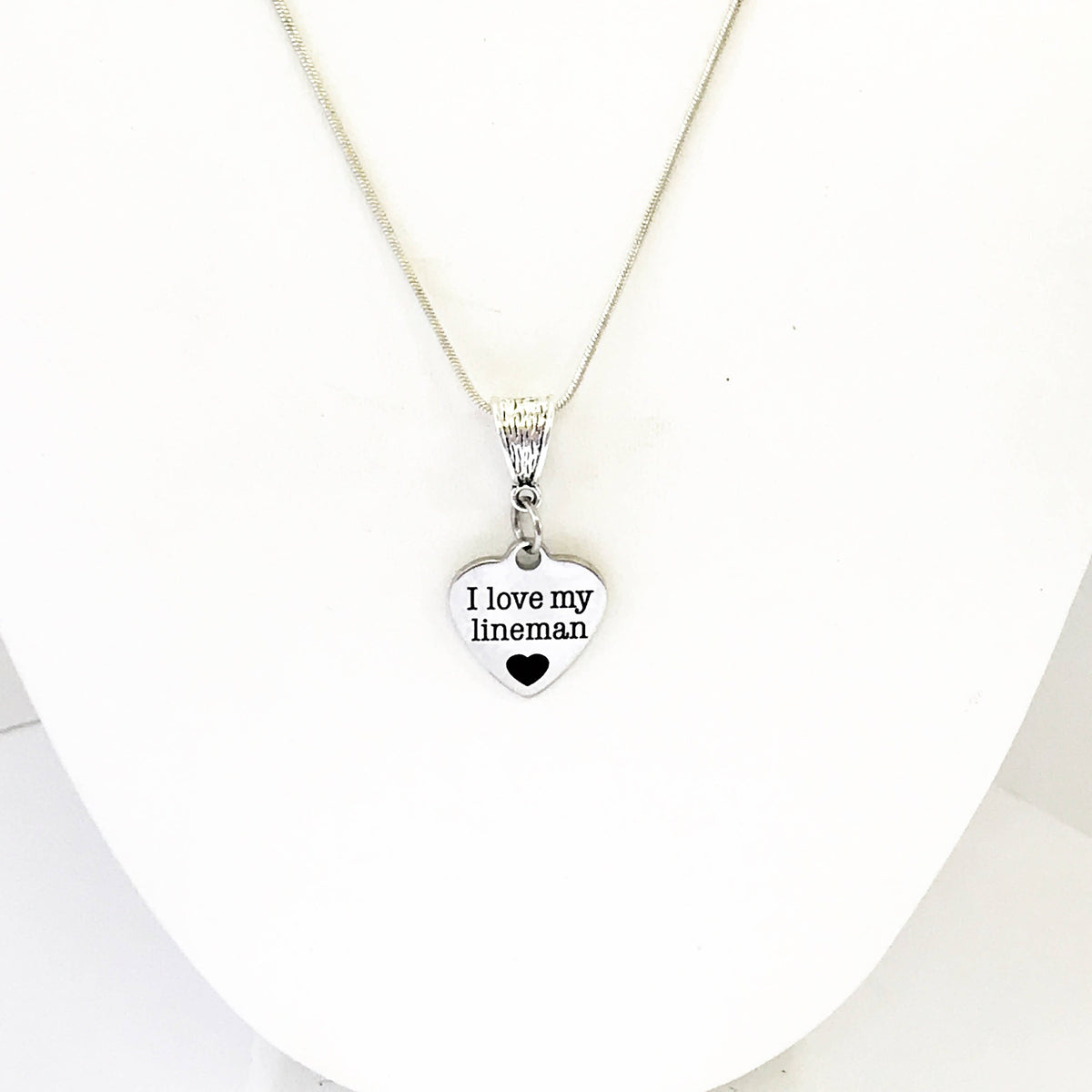 I Love My Lineman Silver Necklace, Lineman Wife Jewelry Gift, Lineman Girlfriend, Thankful for Linemen, Supporting Linemen, Wife of Lineman