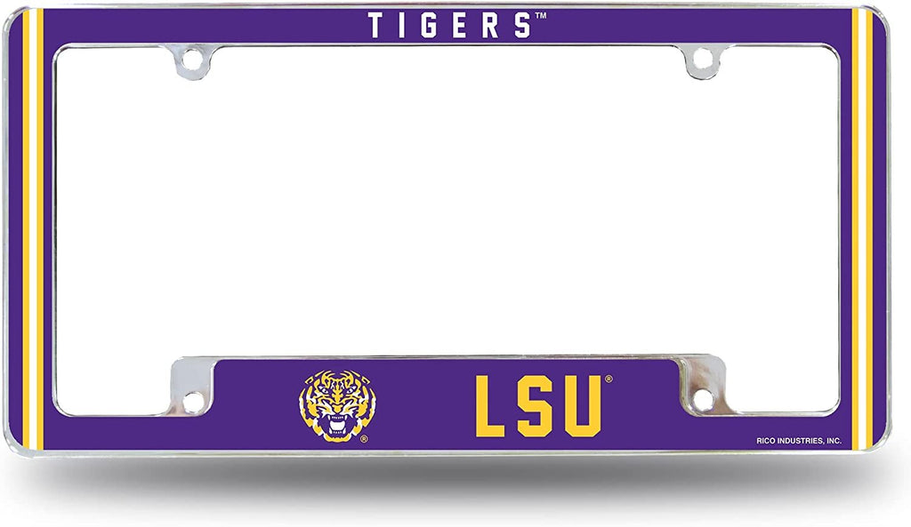 Louisiana State University Tigers LSU Metal License Plate Frame Chrome Tag Cover Alternate Design 6x12 Inch