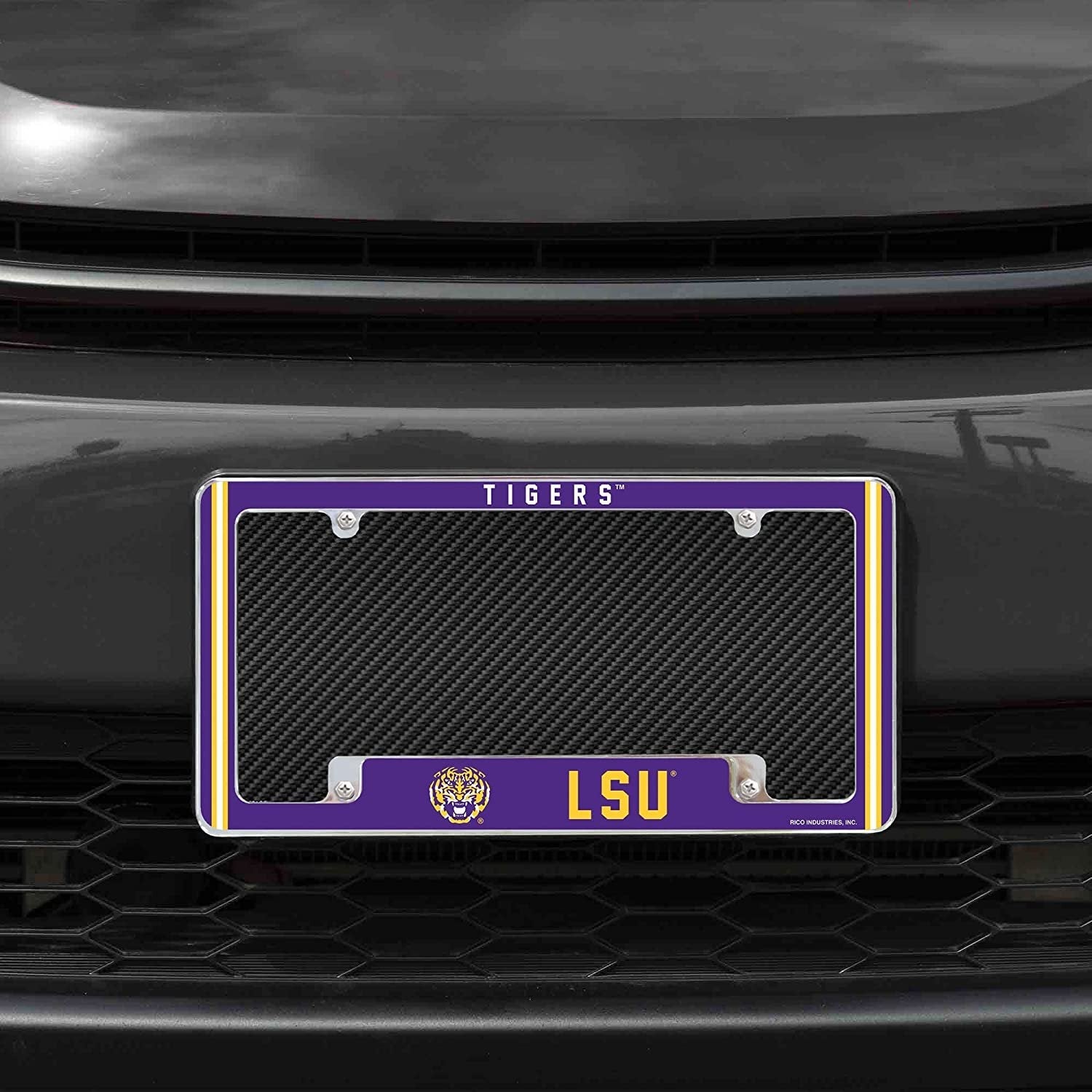 Louisiana State University Tigers LSU Metal License Plate Frame Chrome Tag Cover Alternate Design 6x12 Inch
